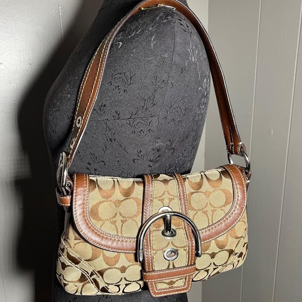 Coach Signature 10296 Canvas & Leather Hobo Shoulder Bag SoHo Tan and Brown